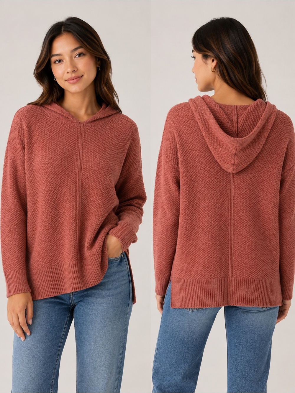 Denver Hayes Lightweight Hooded Knit Sweater - Mauve